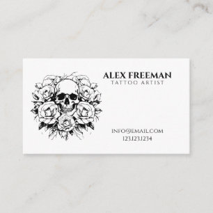 Blommigt Black and White Skull Tattoo Artist Visitkort