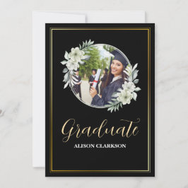 Blommigt Black and White Studenten 2025 Photo Part Inbjudningar