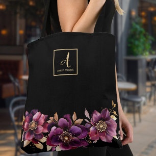 Blommigt Black Anpassningsbar Monogram Tygkasse