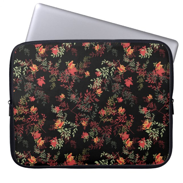 Blommigt Black Background Seamless Mönster Laptop Fodral (Framsidan)