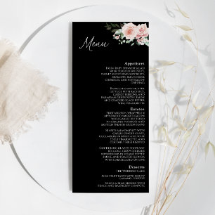  Blommigt Black Bröllop Flat Menu Meny