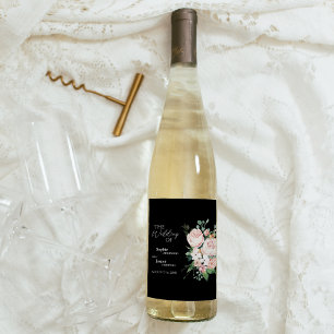  Blommigt Black Bröllop Vin-etikett Vinflaska Etikett
