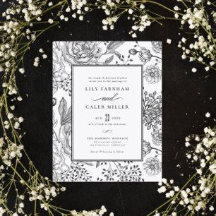 Blommigt Black Elegant bröllop Inbjudningar
