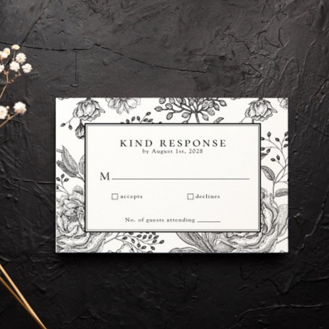 Blommigt Black Elegant bröllop OSA kort (Skapare uppladdad)