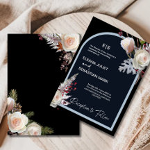 Blommigt Black Elegent Wedding-inbjudan