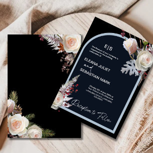 Blommigt Black Elegent Wedding-inbjudan Inbjudningar