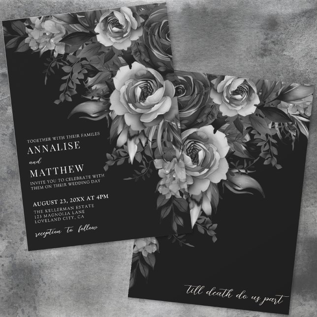 Blommigt Black Gothic Bröllop Inbjudningar (Floral Black Gothic Wedding Invitation)