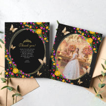 Blommigt Black Guld Butterfly Quinceañera Photo