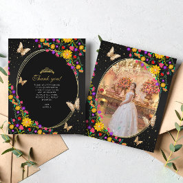 Blommigt Black Guld Butterfly Quinceañera Photo