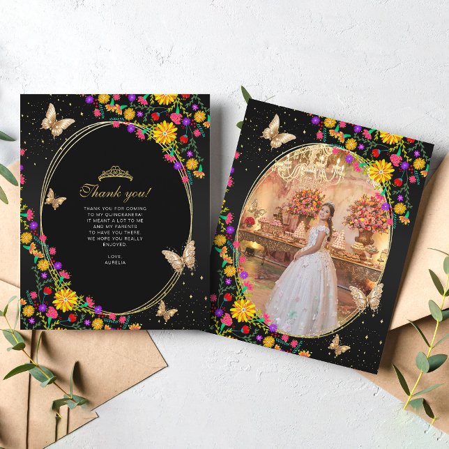 Blommigt Black Guld Butterfly Quinceañera Photo (Skapare uppladdad)