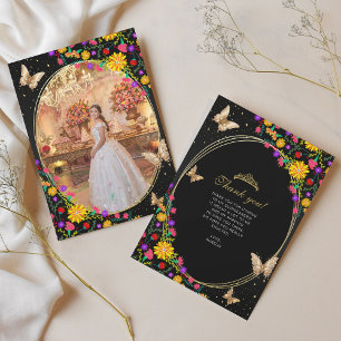 Blommigt Black Guld Butterfly Quinceañera Photo Tack Kort