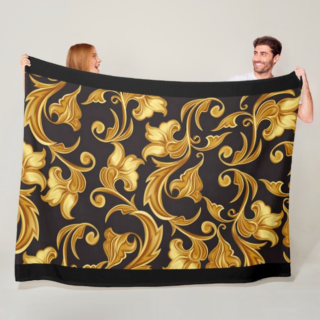 Blommigt Black Guld Fleecefilt (På plats)