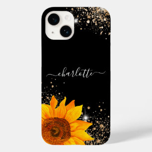 Blommigt Black guld glitter monogram namn