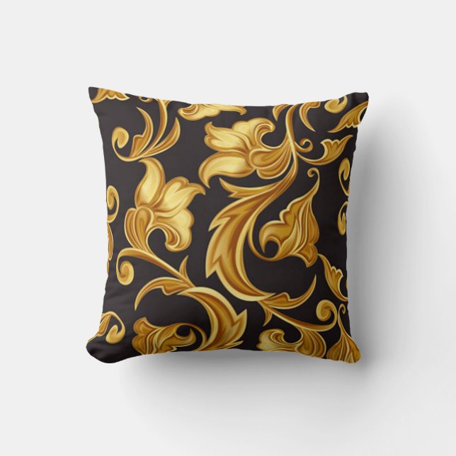 Blommigt Black Guld Kudde (Framsida)