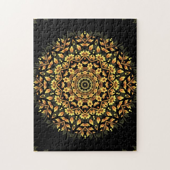 Blommigt Black Guld Mandala Pussel (Vertikal)