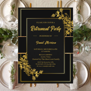 Blommigt Black Guld Surprise Pension Party 2024 Inbjudningar