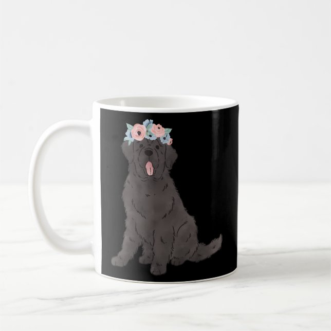 Blommigt Black Newfie Newfoundland Hund Mamma Kaffemugg (Vänster)