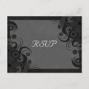 Blommigt Black och Grått Gothic OSA Reply Postcard Inbjudan Vykort
