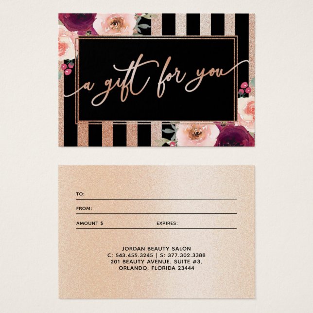 Blommigt Black Ro Glitter Guld-presentkort Visitkort (Framsida & baksida)