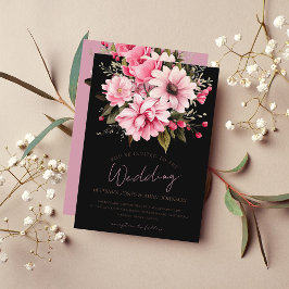 Blommigt Black Rosa Flowers Mörk Aesthetic Bröllop Inbjudningar