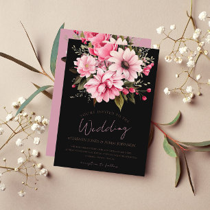 Blommigt Black Rosa Flowers Mörk Aesthetic Bröllop Inbjudningar