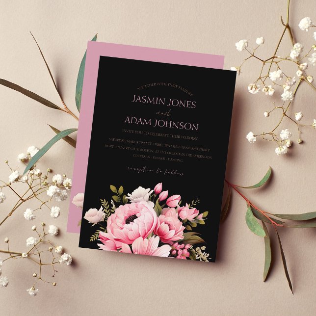 Blommigt Black Rosa Flowers Mörk Aesthetic Bröllop Inbjudningar (Skapare uppladdad)
