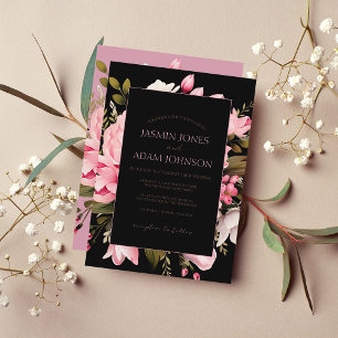 Blommigt Black Rosa Flowers Mörk Aesthetic Bröllop Inbjudningar