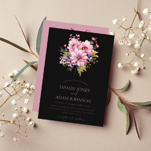 Blommigt Black Rosa Flowers Mörk Aesthetic Bröllop Inbjudningar