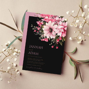 Blommigt Black Rosa Flowers Mörk Aesthetic Bröllop Inbjudningar
