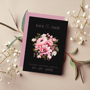 Blommigt Black Rosa Flowers Mörk Aesthetic Bröllop Spara Datumet