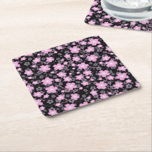Blommigt Black Rosa Snygg Cherry-Blommar Underlägg Papper Kvadrat
