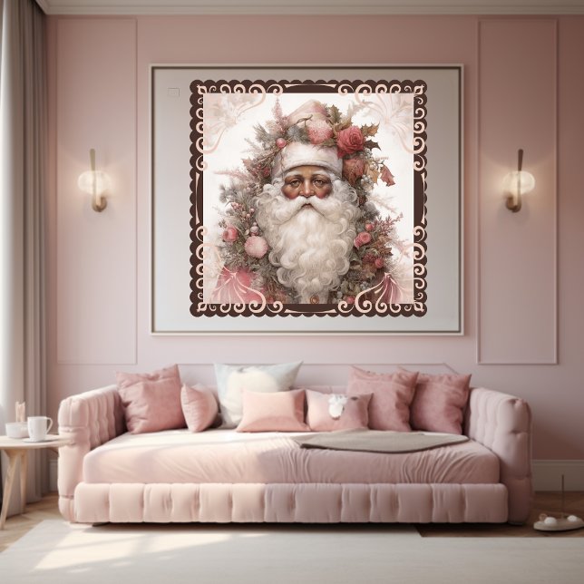 Blommigt Black Santa in Nostalgic Rosa Helgdag Poster (Skapare uppladdad)