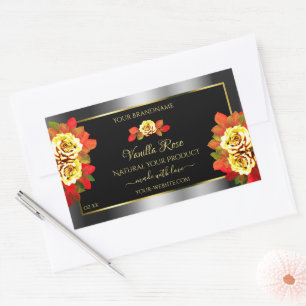 Blommigt Black Silver Guld produktetiketter Cute R Rektangulärt Klistermärke