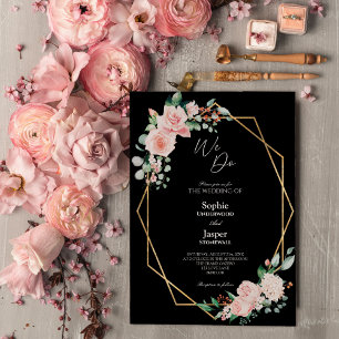 Blommigt Black Simple Vi gör Bröllop Inbjudningar