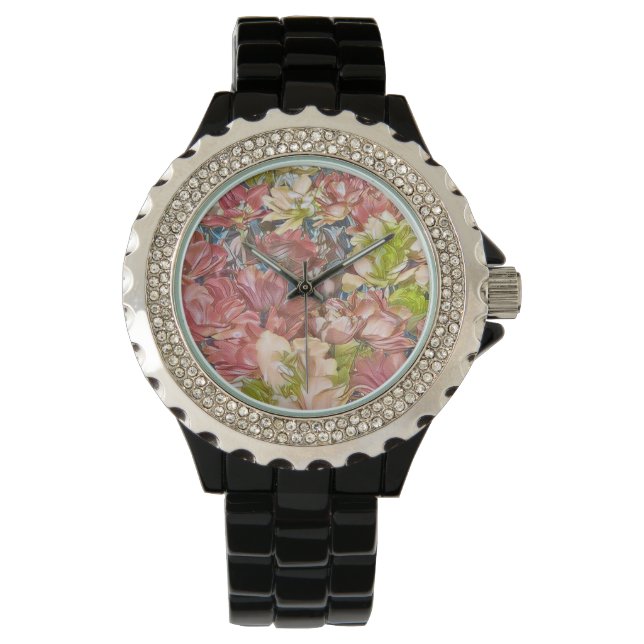 Blommigt Black Watch w/Beauty Effect Armbandsur (Framsida)