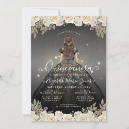 Blommigt Black White Guld Glam Princess Quinceaner Inbjudningar