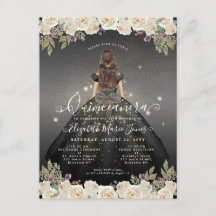Blommigt Black White Guld Glam Princess Quinceaner