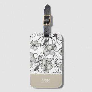 Blommigt Black, White och Tan med Monogram Bagagebricka