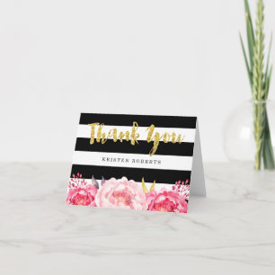 Blommigt Black White Rand Guld Glitter Tack Kort