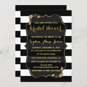 Blommigt Black White Rand Möhippa Inbjudan