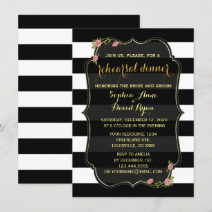 Blommigt Black White Rand Rehearsal Dinner Inbjuda Inbjudningar