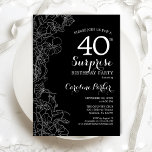 Blommigt Black White Surprise 40:e födelsedagen Pa Inbjudningar<br><div class="desc">Blommigt Black White Surprise 40:e födelsedagsinbjudan. Minimalistisk modern design med botaniska accenter och typsnitt för typsnitt. Enkel perfekt för inbjudan-kort i blommigt för en snyggt kvinnlig överraskning i firande. Kan anpassas till vilken ålder som helst. Skrivna Zazzle-inbjudningar eller digital utskrivbar mall för omedelbar nedladdning.</div>