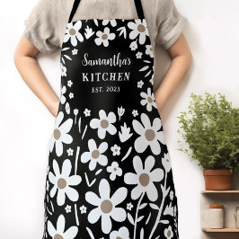 Blommigt Black White Women's Apron