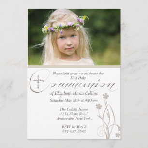 Blommigt Bladar Photo First Heliga Communion Invit Inbjudningar