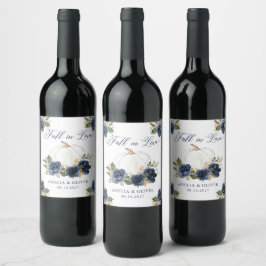 Blommigt Blåpumpkin Fall i Kärlek Bröllop Vinflaska Etikett