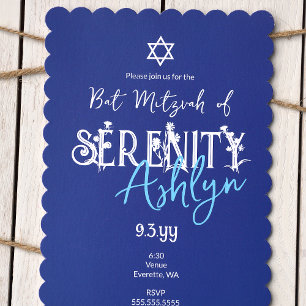 Blommigt, blått Vild Blå Bat mitzvah Inbjudningar