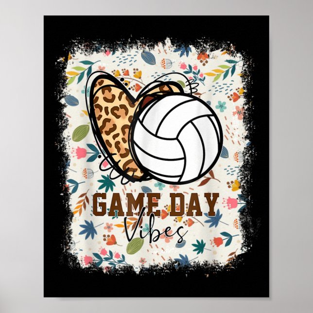 Blommigt Bleached Volleyball Game Day Vibes Volley Poster (Framsidan)