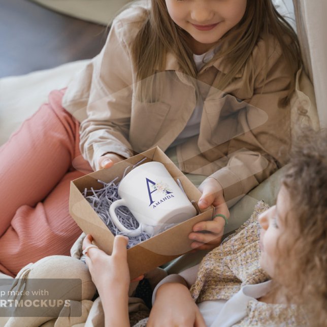 Blommigt Blek Rosa Watercolor Bouquet Monogram Mugg (Skapare uppladdad)