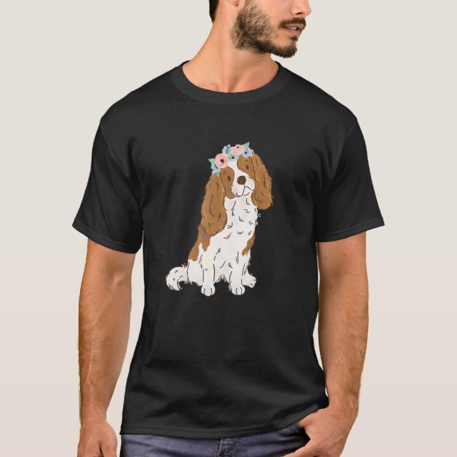 Blommigt Blenheim Cavalier Kung Charles Spain Cavi T Shirt (Framsida)