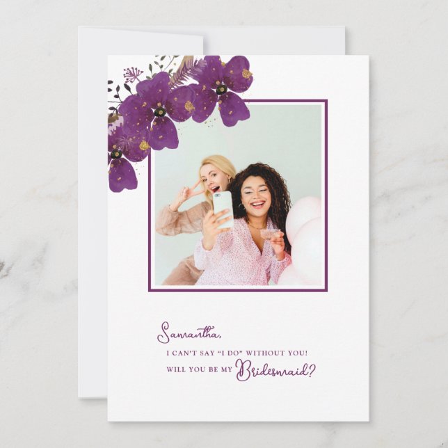 Blommigt blir du min Bridesmaid Frieri Photo Inbjudningar (Framsida)